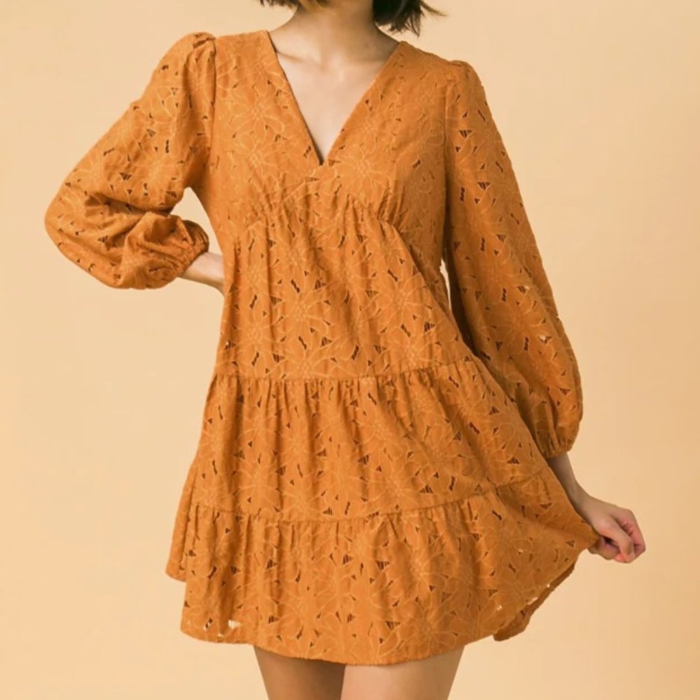 A. Calin Eyelet Floral Lace Babydoll Dress (M)